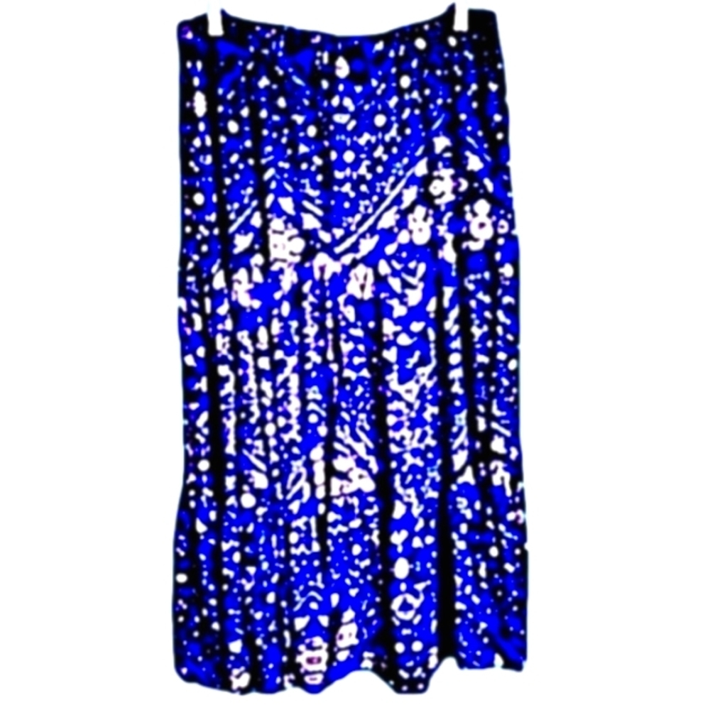 𝅺Scoop L 12-14 Blue and White Elastic Pull on Style Tiered 100% Rayon Skirt